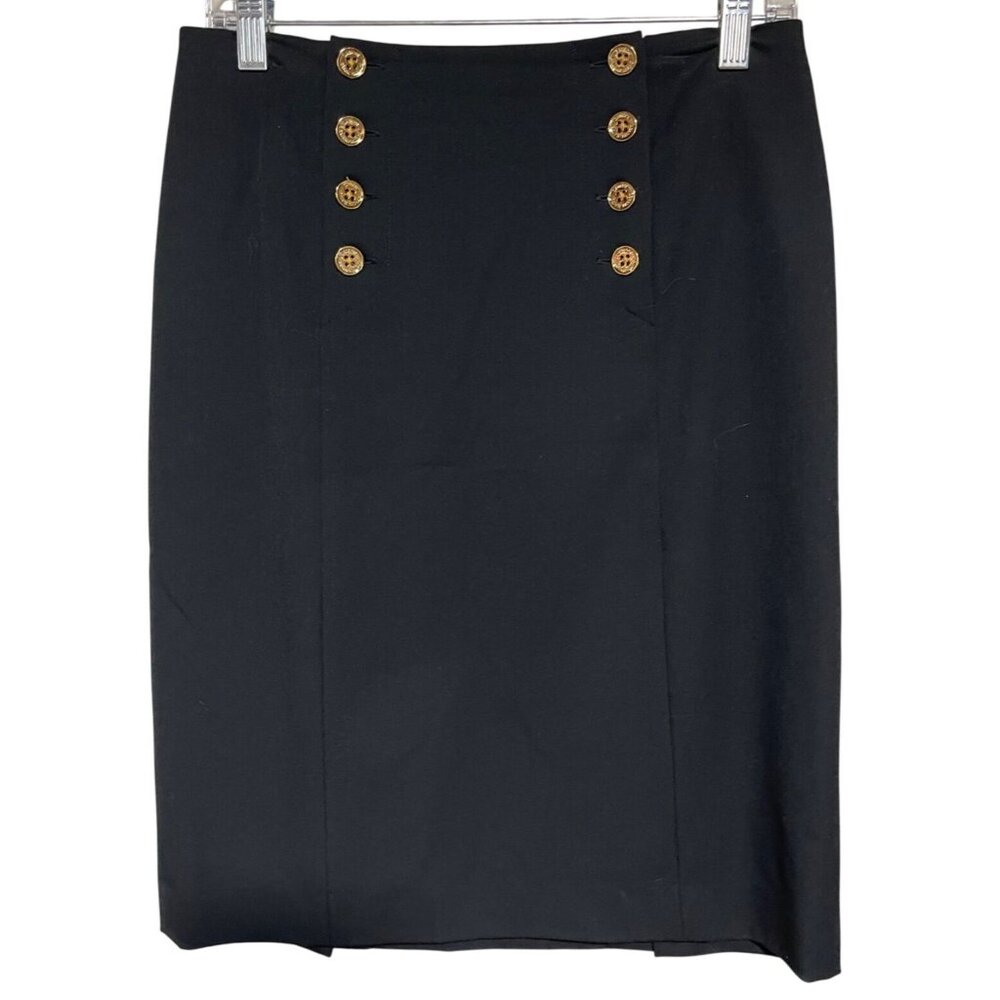 Lauren Ralph Lauren Black Button-Front Pencil Skirt Petite 2P Polyester Blend